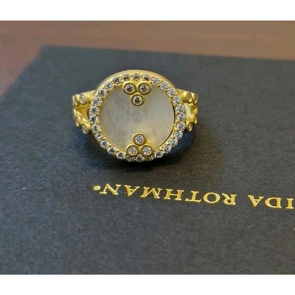 Freida Rothman Imperial Round Statement Mother Of Pearl Ring Size 6 New!
